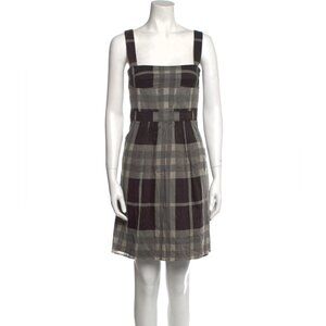 Burberry London Black Grey Plaid Square Neck Knee Lemgth Dress size  6